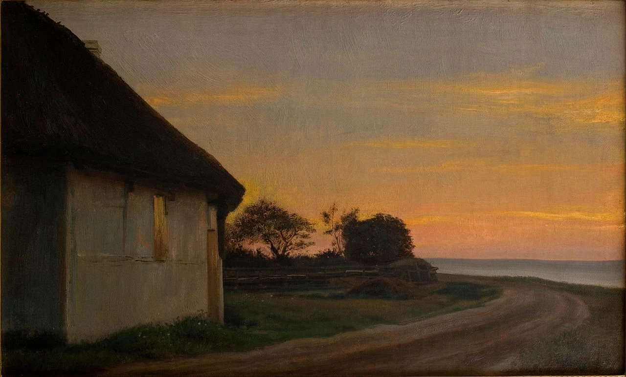 Paesaggio serale con casa e giardino in riva al mare, 1880 - Hirschsprung Collection
